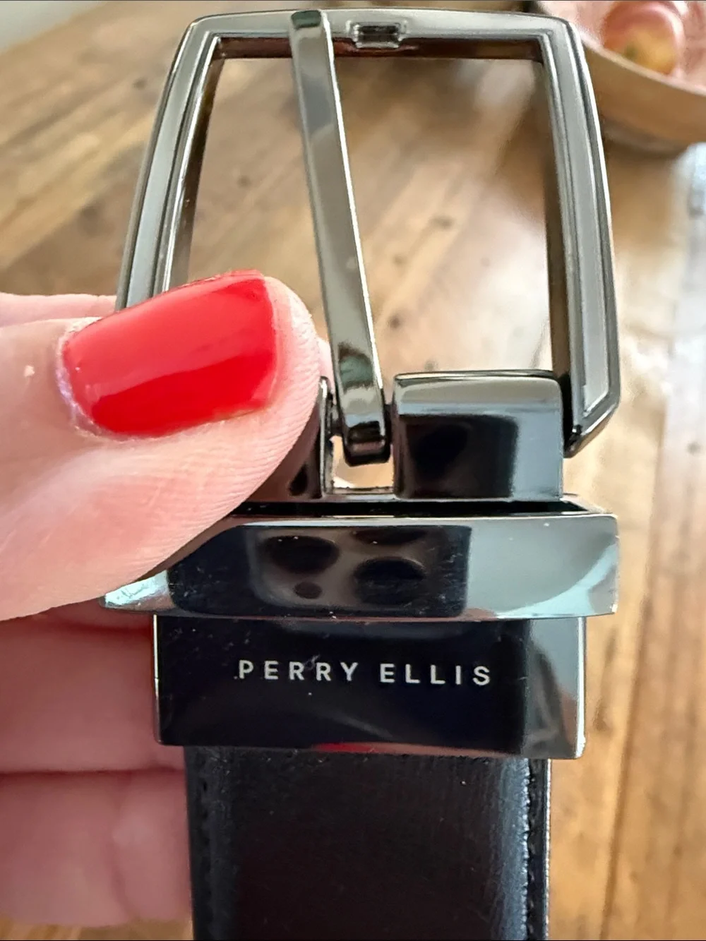 Perry Ellis Black Leather Belt with Silver Buckle